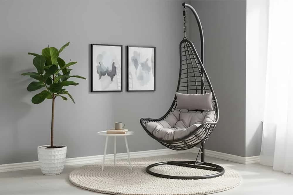 riess-ambiente Hängesessel LOFT WIDE grau/schwarz mit Gestell & Kissen - Bild 4