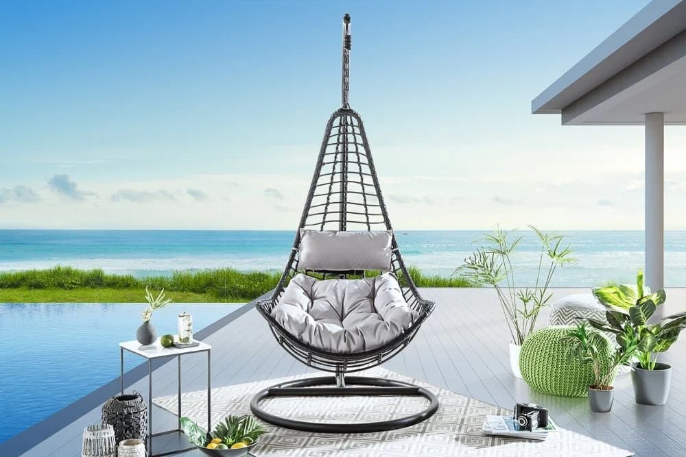 riess-ambiente Hängesessel LOFT WIDE grau/schwarz mit Gestell & Kissen - Bild 5