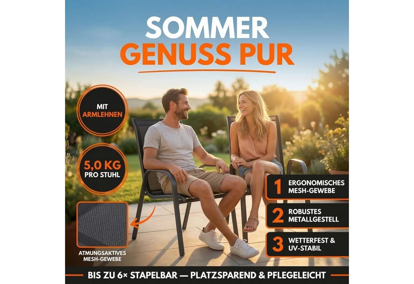 Albatros International Gartenstuhl KUBA 2er Set stapelbar Metall - Bild 2