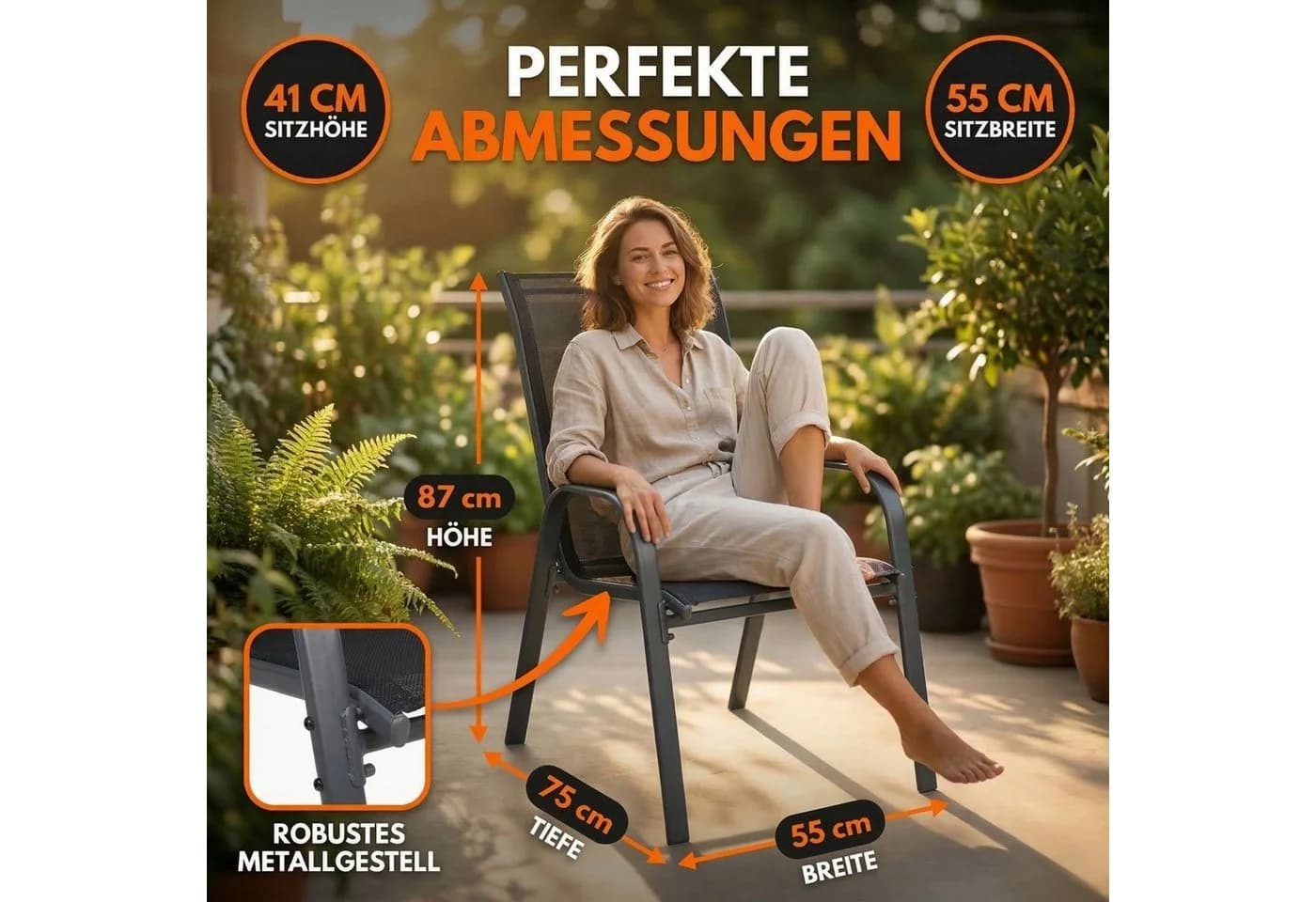 Albatros International Gartenstuhl KUBA 2er Set stapelbar Metall - Bild 4