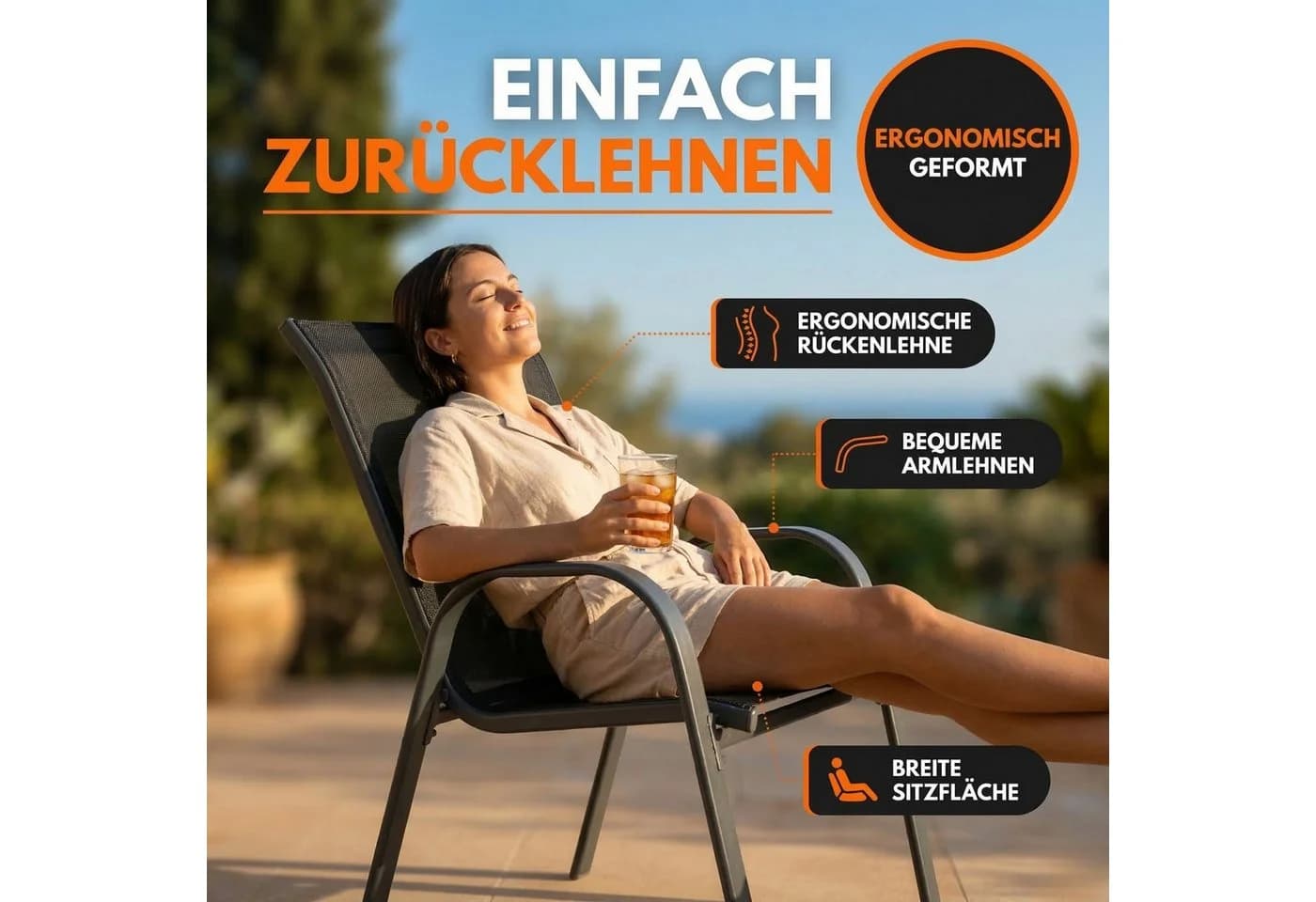 Albatros International Gartenstuhl KUBA 2er Set stapelbar Metall - Bild 5