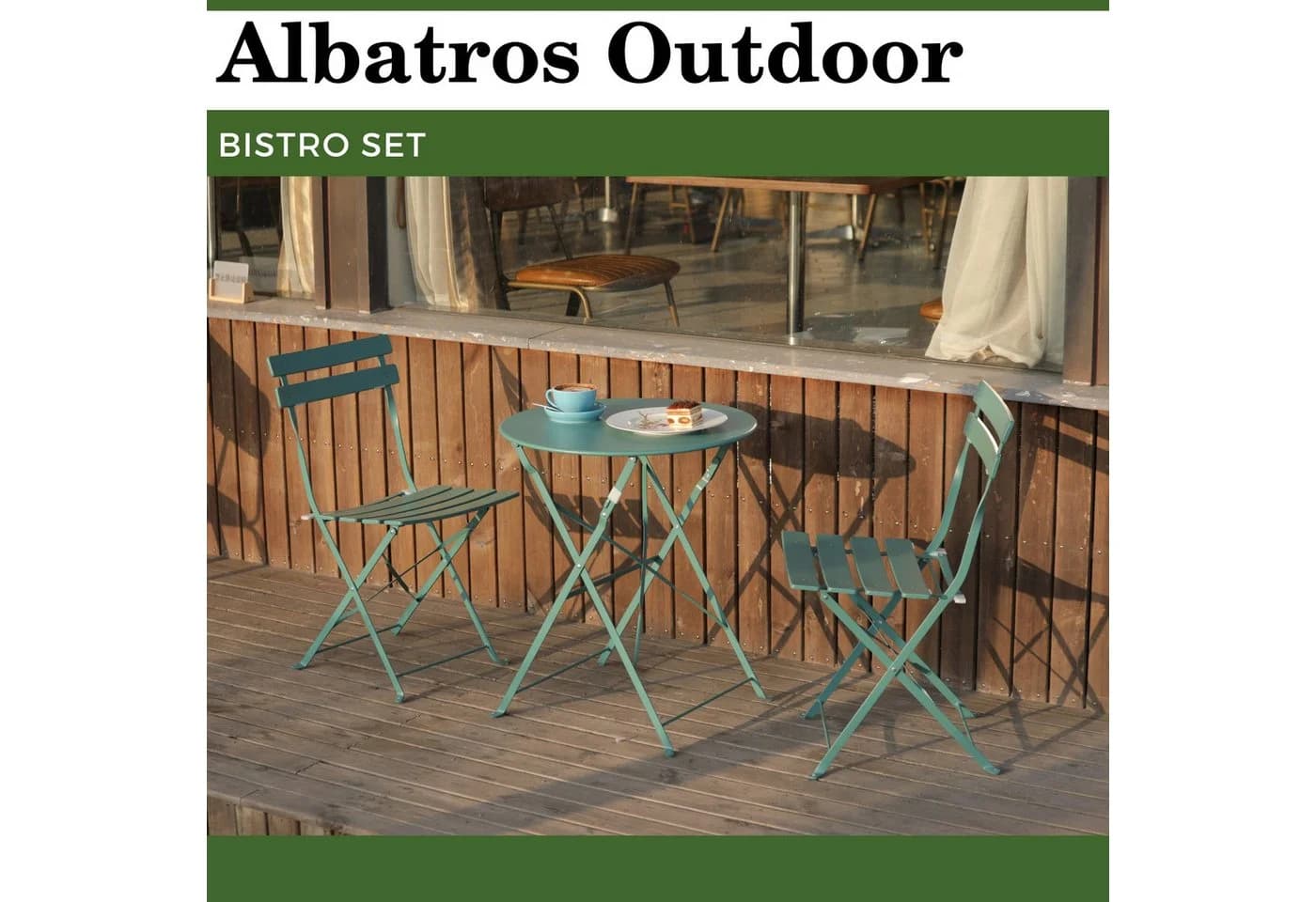 Albatros Bistroset 3-teilig Grün – Bistrotisch mit 2 Stühlen – klappbare Stühle und Tisch aus robustem Metall - Bild 2