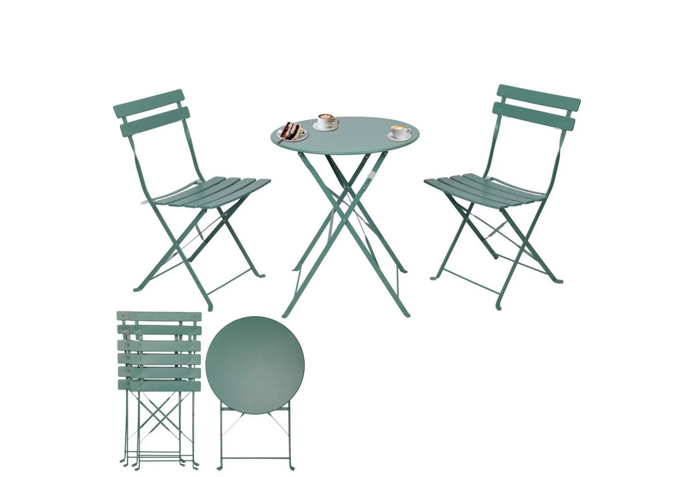 Albatros Bistroset 3-teilig Grün – Bistrotisch mit 2 Stühlen – klappbare Stühle und Tisch aus robustem Metall - Bild 3