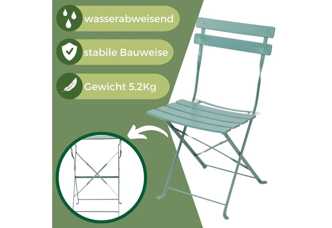 Albatros Bistroset 3-teilig Grün – Bistrotisch mit 2 Stühlen – klappbare Stühle und Tisch aus robustem Metall - Bild 4