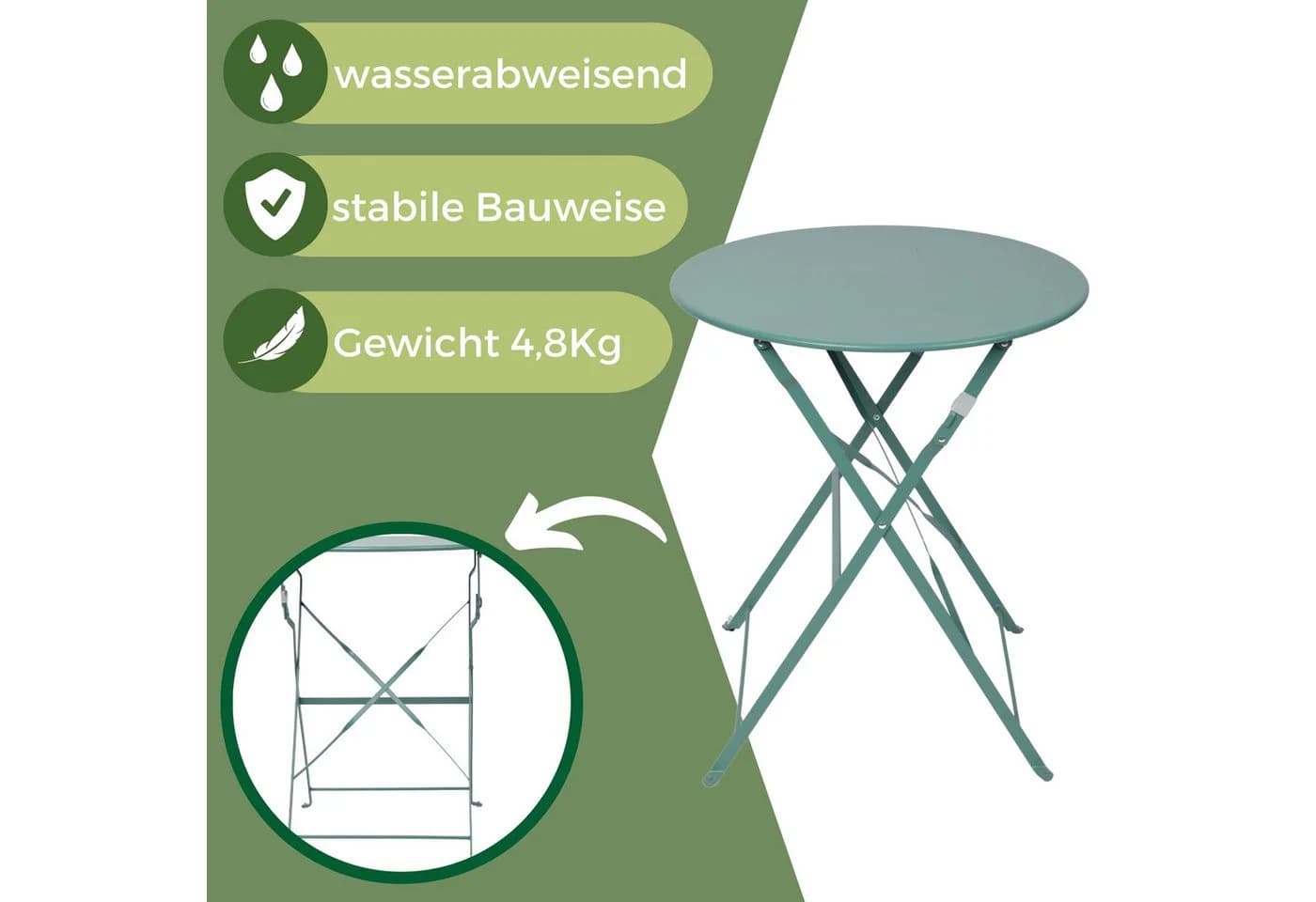 Albatros Bistroset 3-teilig Grün – Bistrotisch mit 2 Stühlen – klappbare Stühle und Tisch aus robustem Metall - Bild 5