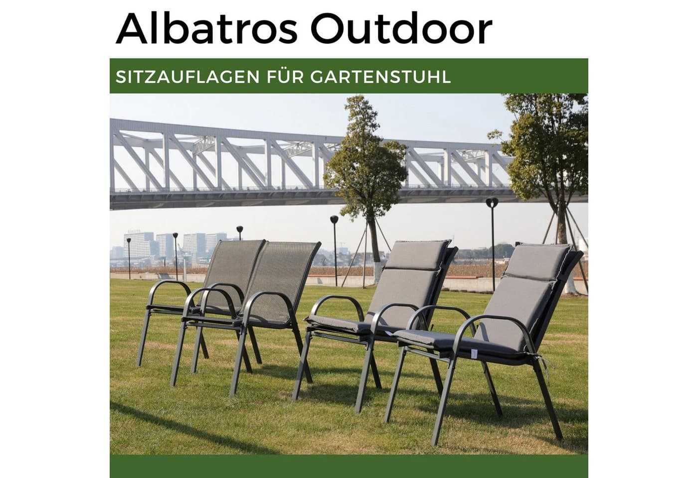 Albatros Gartenstuhl Sitzauflage 4er Set Anthrazit UV-beständig - Bild 4