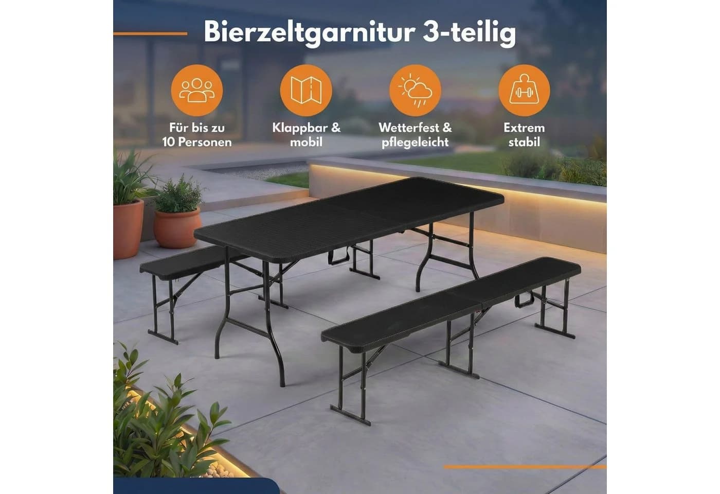 Albatros International Bierzeltgarnitur Rattan 3-tlg. Klappbar - Bild 2