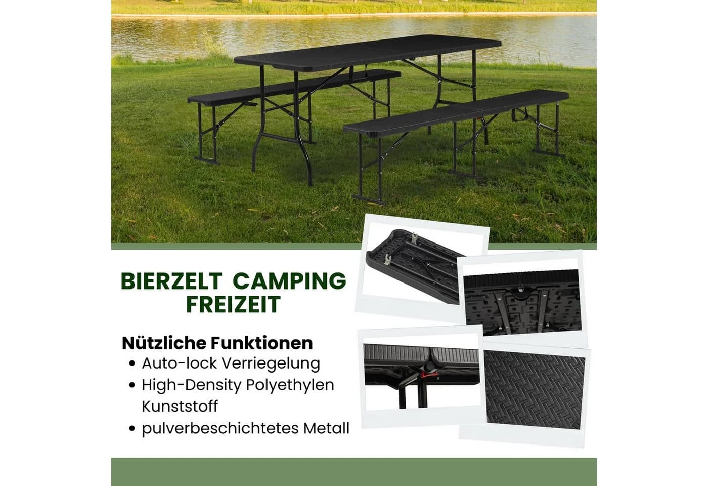 Albatros International Bierzeltgarnitur Rattan 3-tlg. Klappbar - Bild 5