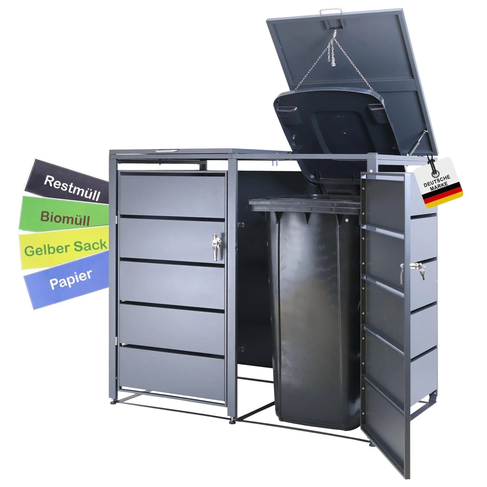 Mülltonnenbox 2er Tonne bis 240 Liter Anthrazitgrau RAL 7016 verzinkter Stahl