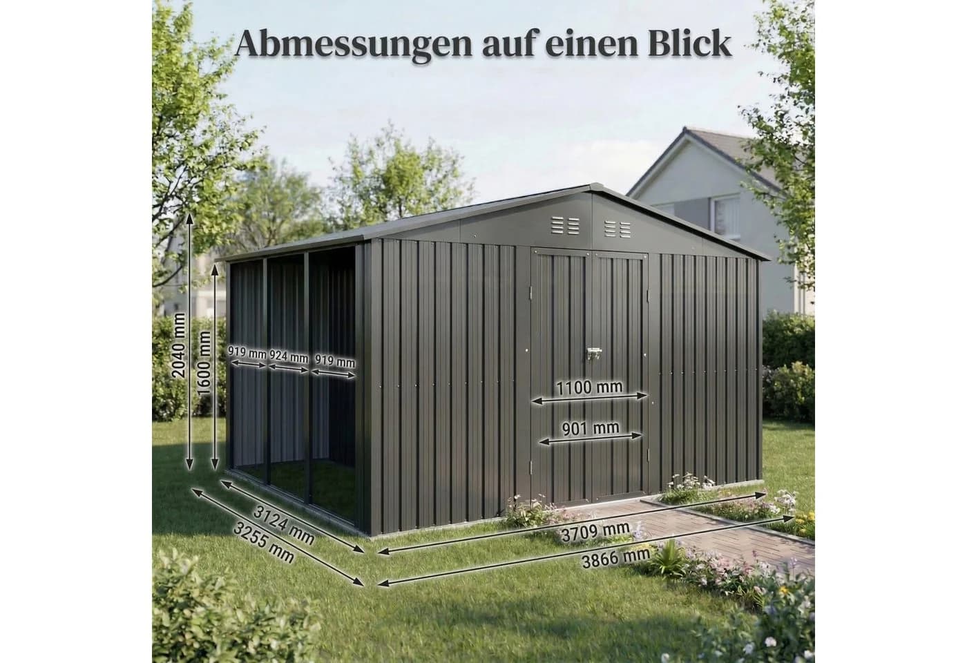 Albatros Gerätehaus 4XL Anthrazit abschließbar mit Holzunterstand - Bild 3