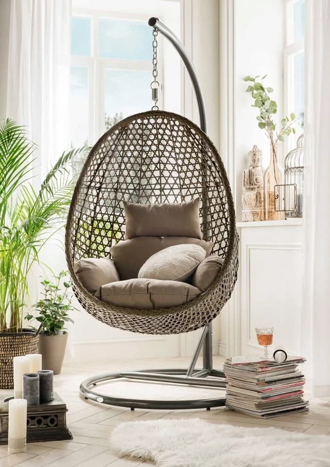 Hängestuhl DESTINY COCOON DE LUXE Beige Grau mit Gestell