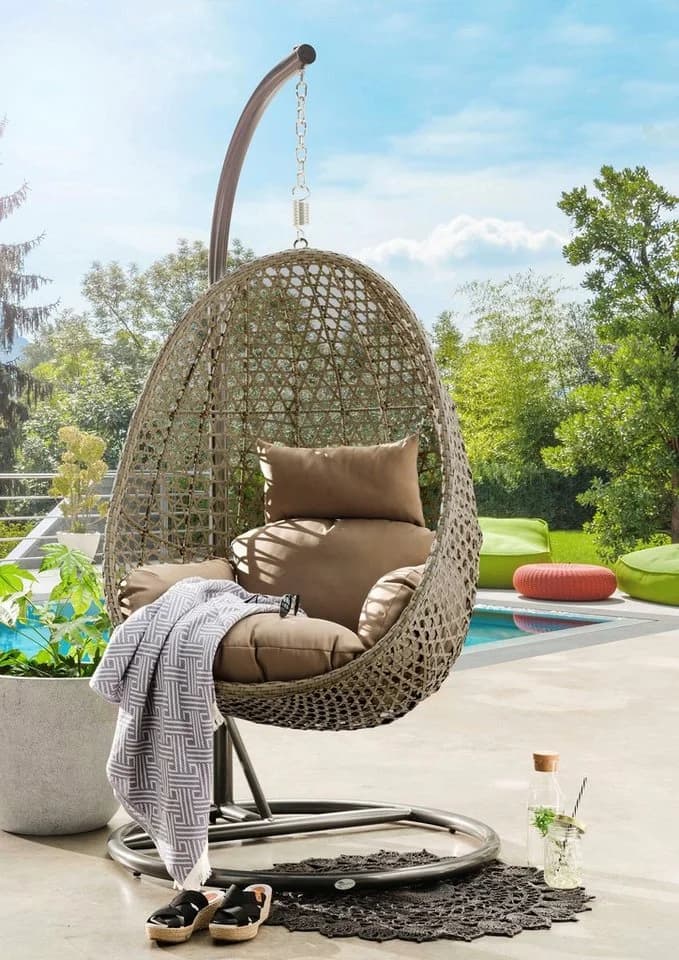 Hängestuhl DESTINY COCOON DE LUXE Beige Grau mit Gestell - Bild 3