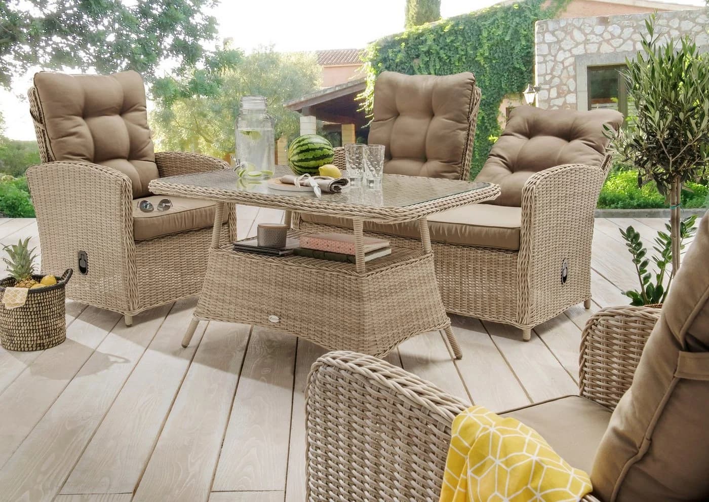 Destiny Gartenlounge-Set Merano 7-tlg. Beige/Grau Poly Rattan