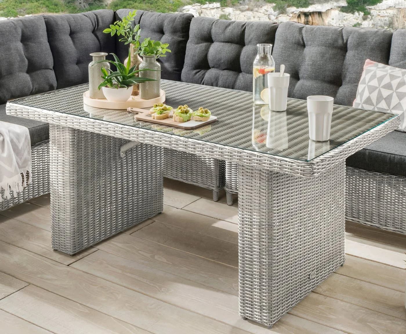 Destiny Palma Garten-Essgruppe 5-tlg. Weiß Polyrattan