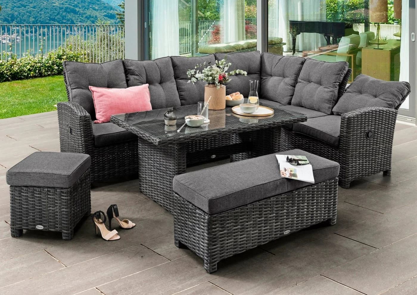 DESTINY Gartenlounge-Set Santa Ponsa De Luxe Grau Aluminium Polyrattan - Bild 2