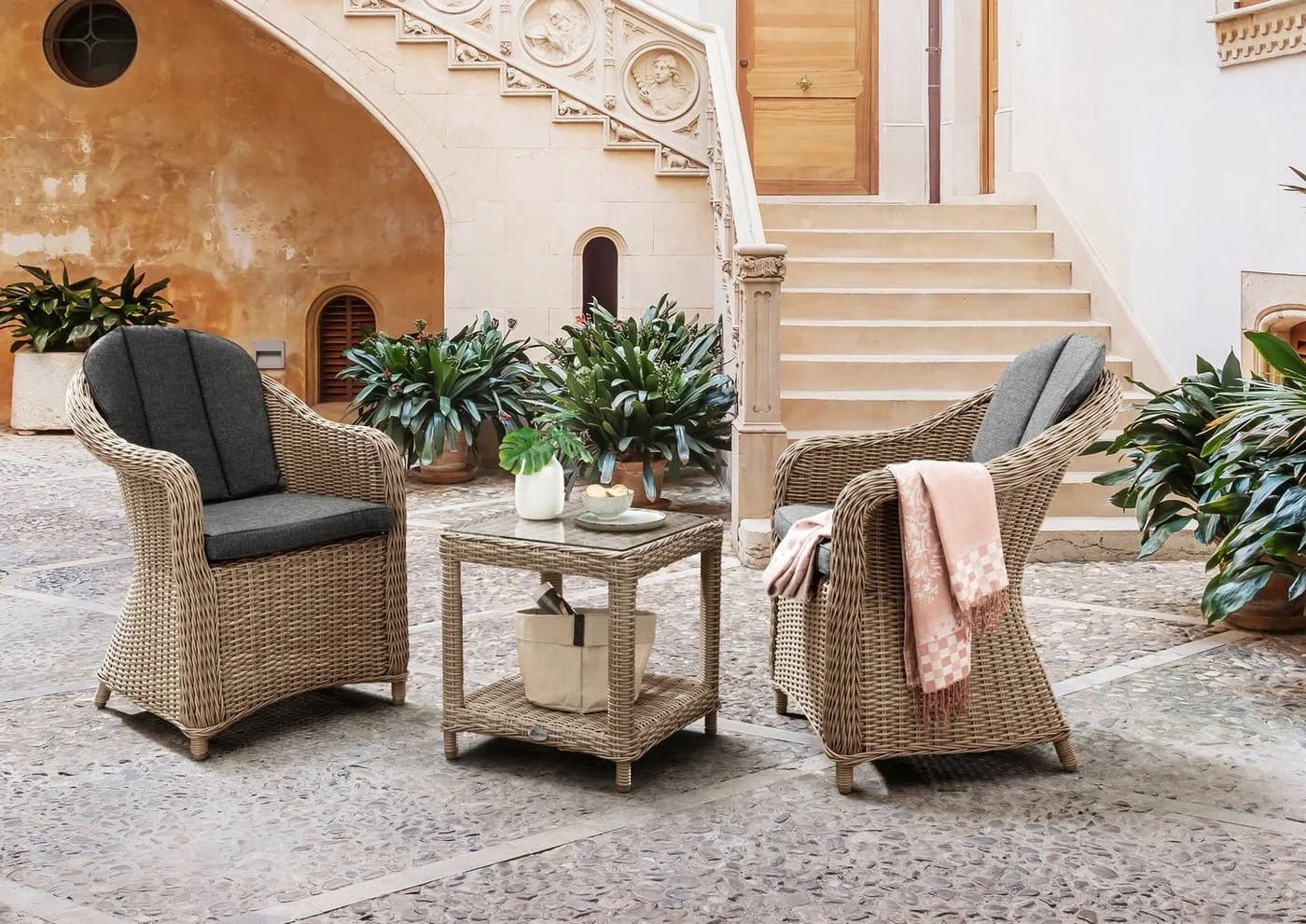 Destiny Balkonset MALAGA MERANO 2 Sessel Beistelltisch Beige Braun - Bild 2