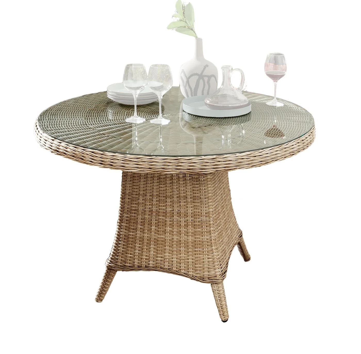 Destiny LUNA Gartentisch Rund Beige Aluminium Polyrattan Glasplatte - Bild 2