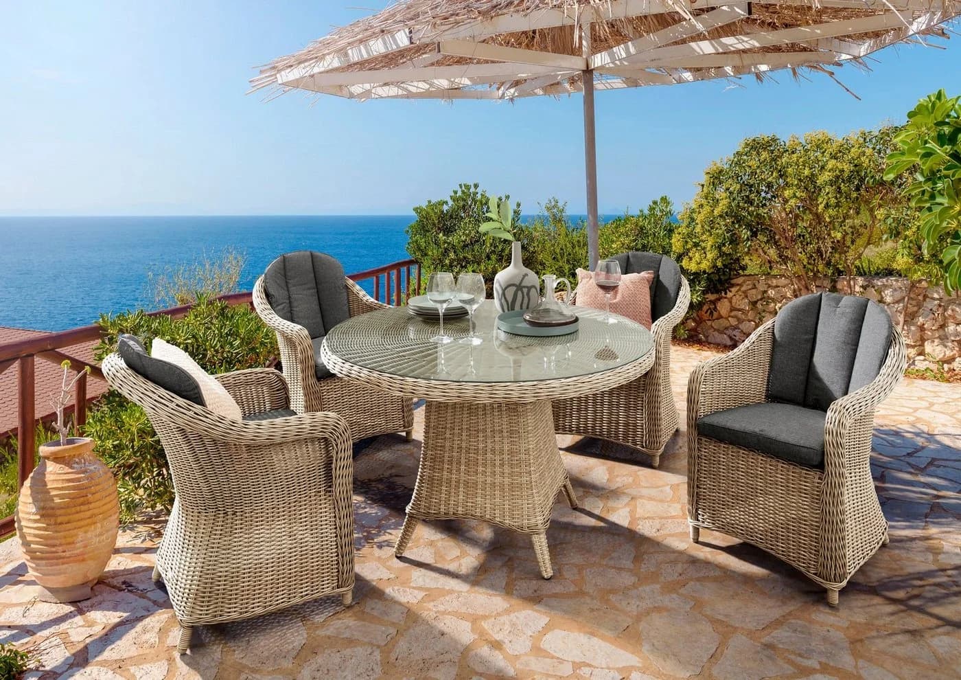 DESTINY Garten-Essgruppe MALAGA LUNA 13-tlg. Beige/Grau Aluminium Polyrattan - Bild 2