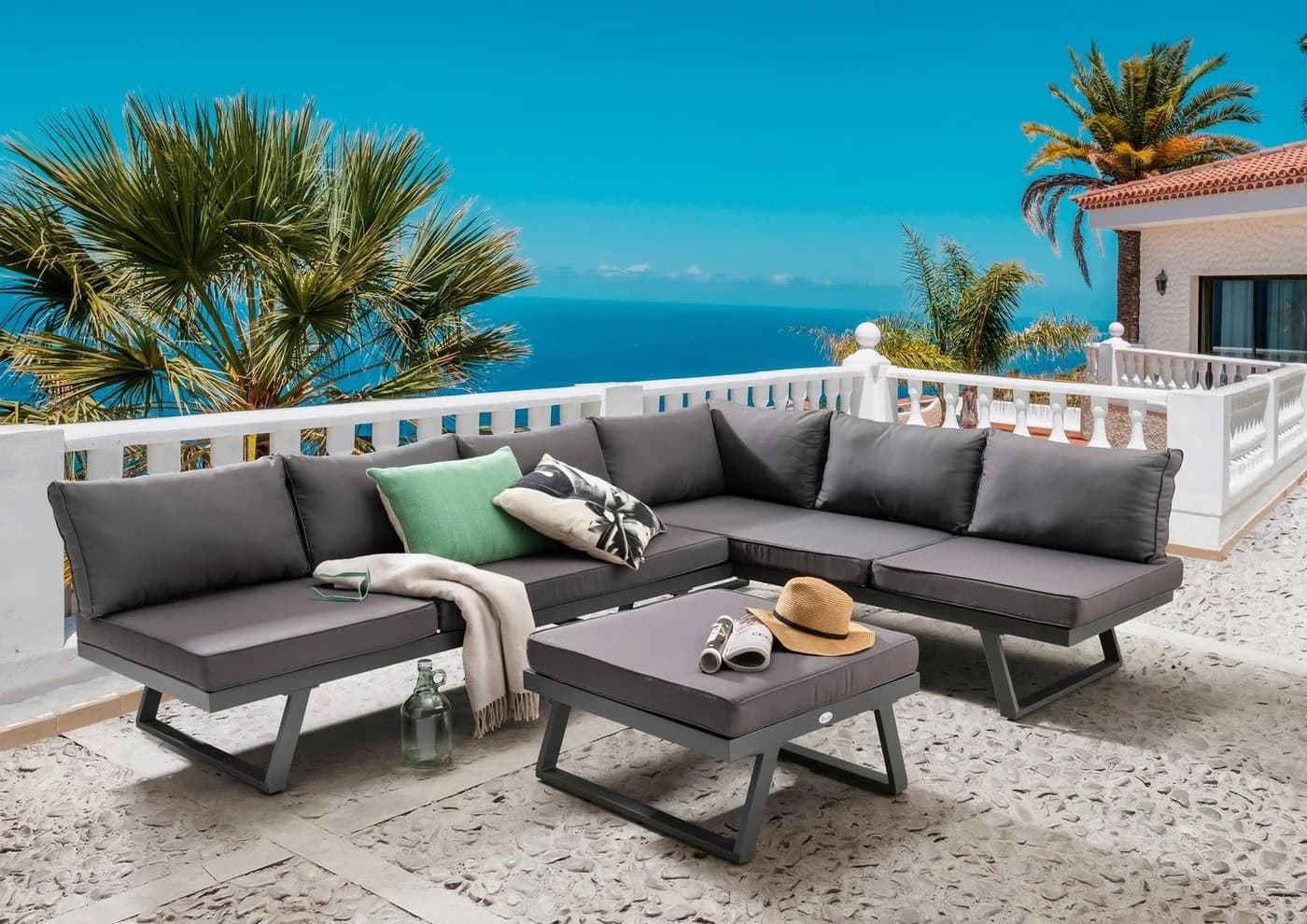 Gartenlounge-Set Destiny Manhattan 7-tlg. Dunkelgrau Aluminium