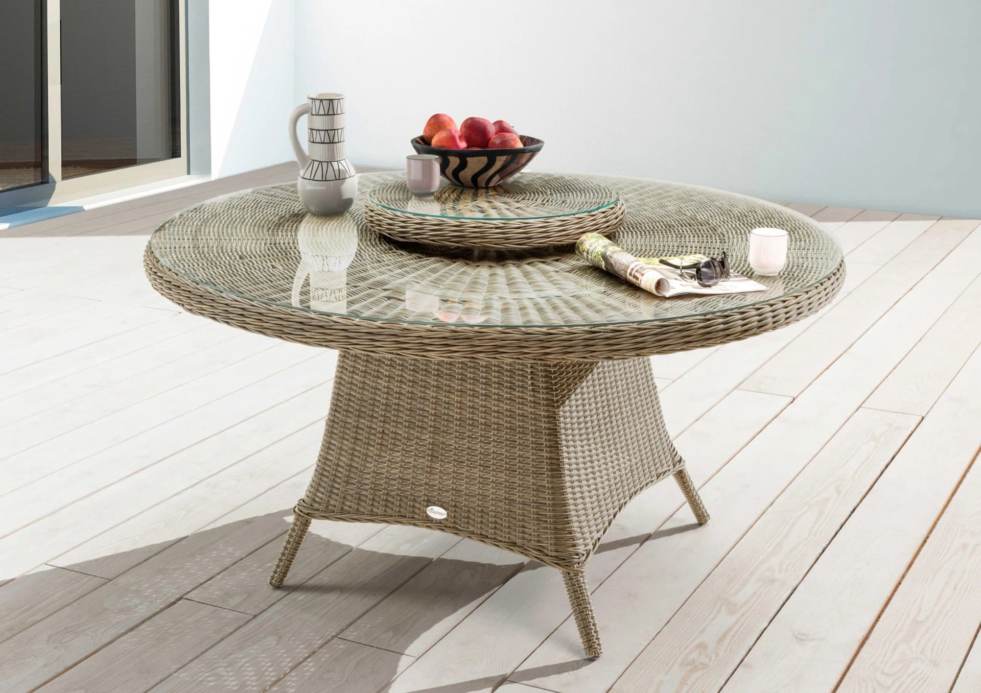 Garten-Essgruppe Malaga Luna weiß Polyester Aluminium Polyrattan