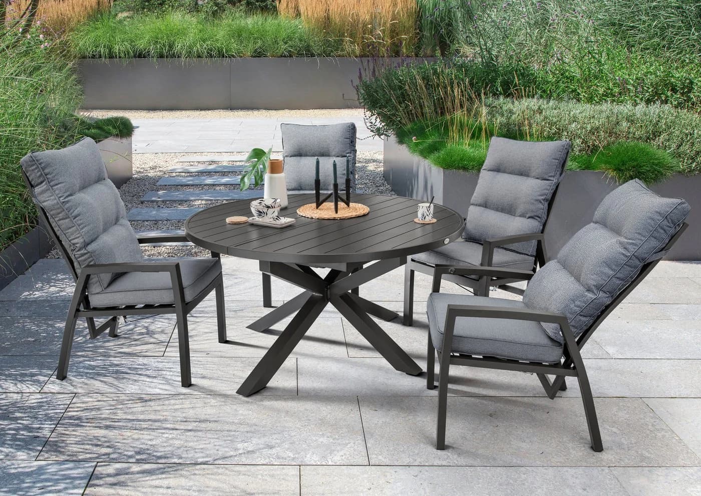 Destiny Garten-Essgruppe GARDA ARONA 9-tlg. Anthrazit Aluminium