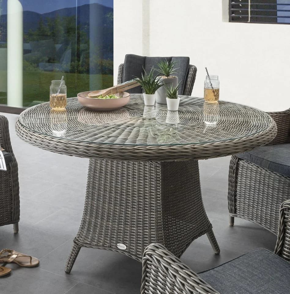 Destiny Garten-Essgruppe Malaga Luna 5-tlg. Vintage Grau Aluminium Polyrattan