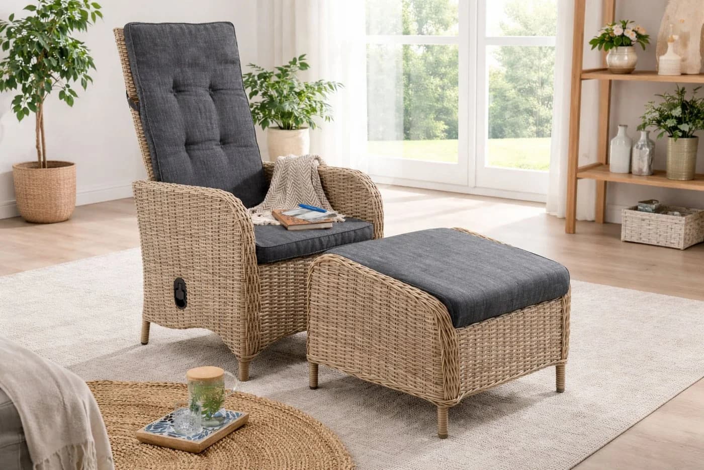PALMA CASA Gartensessel Set 2 St. Natur Meliert Hochlehner