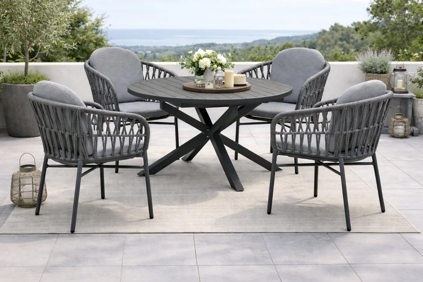Destiny Garten-Essgruppe COMO ARONA 4 Sitze + Tisch Ø120/170 cm