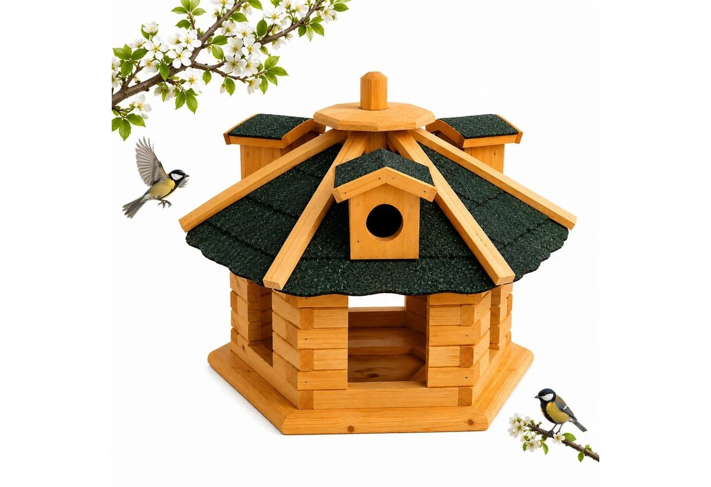 Mucola Vogelhaus Holz mit Futterspender und aufklappbarem Dach - Bild 2