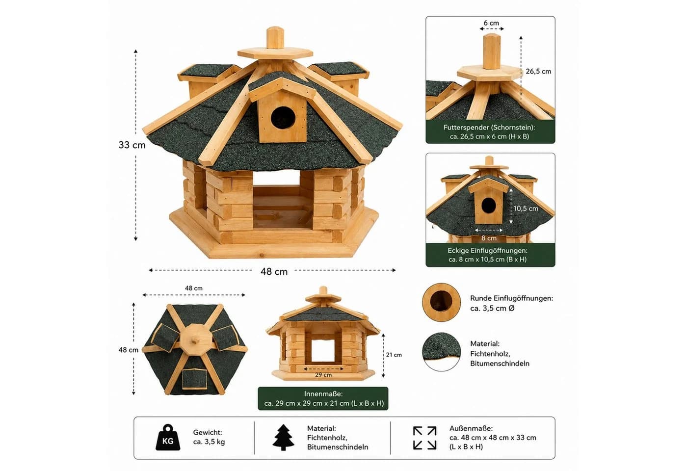 Mucola Vogelhaus Holz mit Futterspender und aufklappbarem Dach - Bild 3