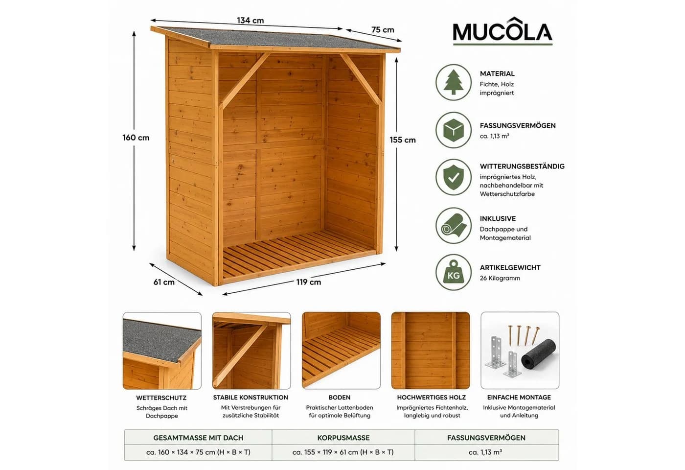Mucola Kaminholzregal XXL Brennholzregal Holz - Bild 3