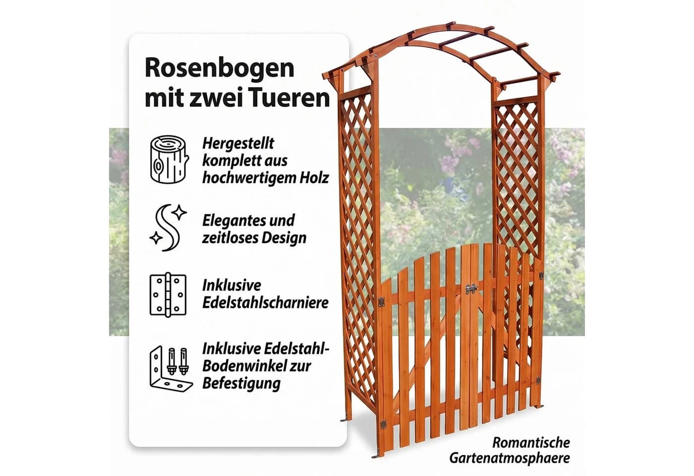 Mucola Rosenbogen mit Tür Holz Edelstahl Schwarz/Weiß/Braun