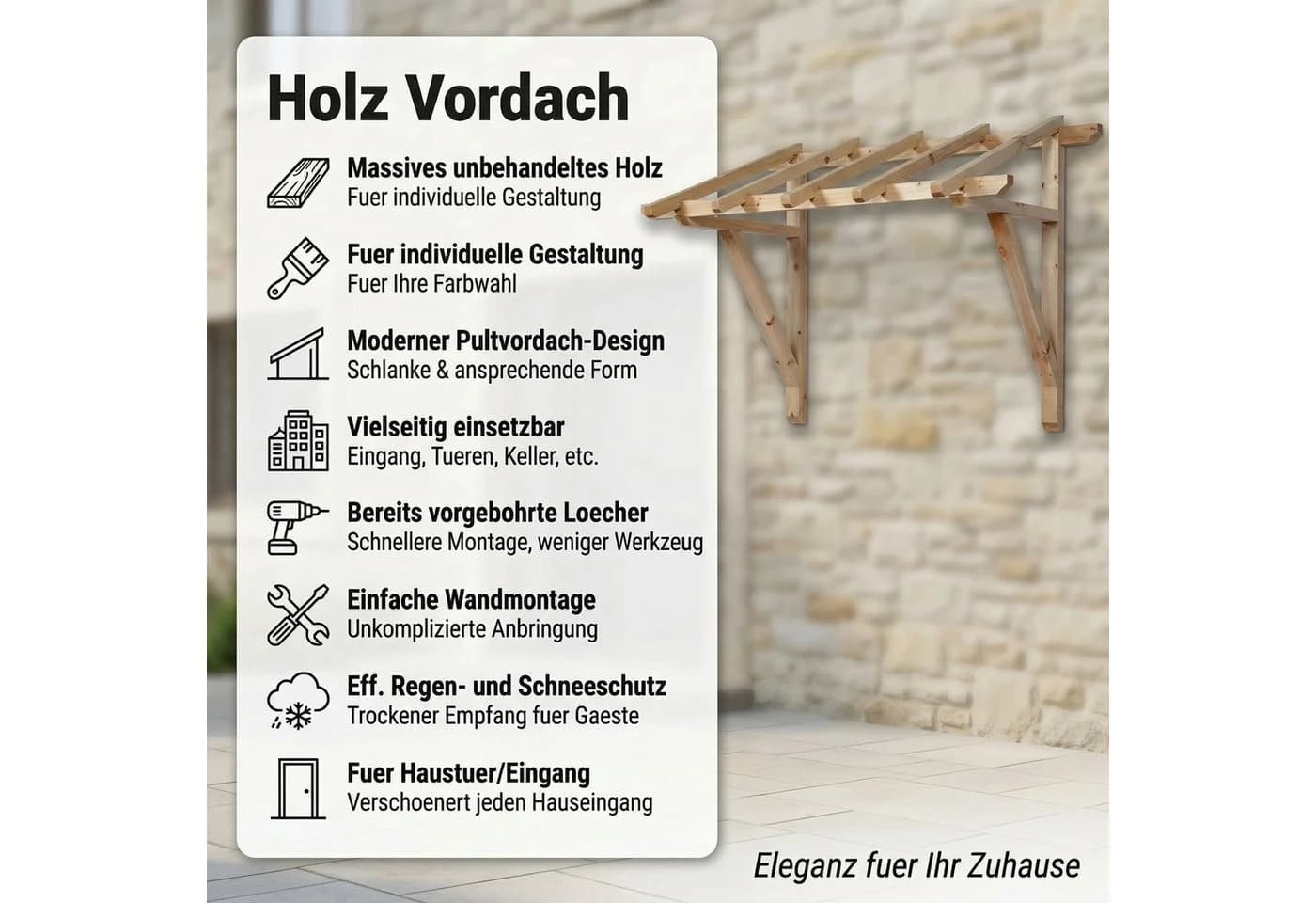Mucola Haustürvordach Holz 2050 mm Pultvordach Überdachung