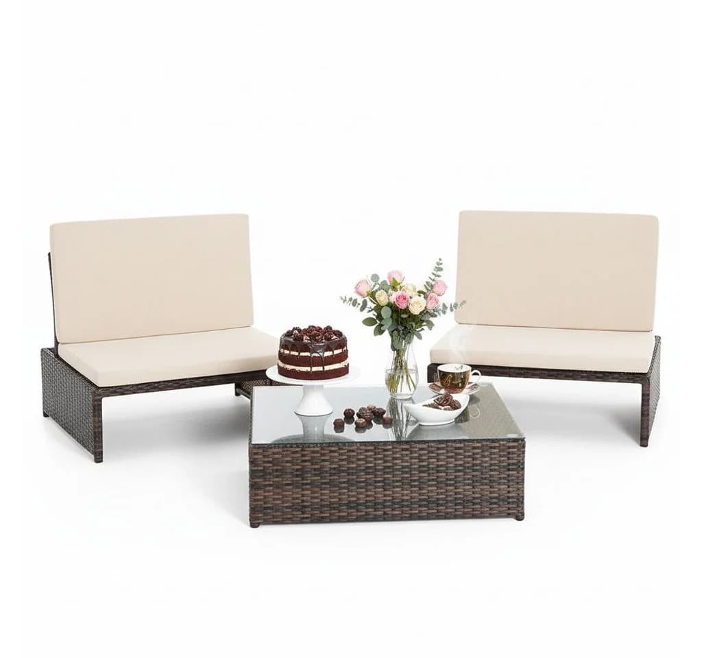Mucola Balkonset 3-teilig Polyrattan Braun Kompakt