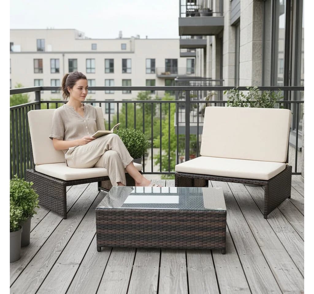 Mucola Balkonset 3-teilig Polyrattan Braun Kompakt - Bild 4