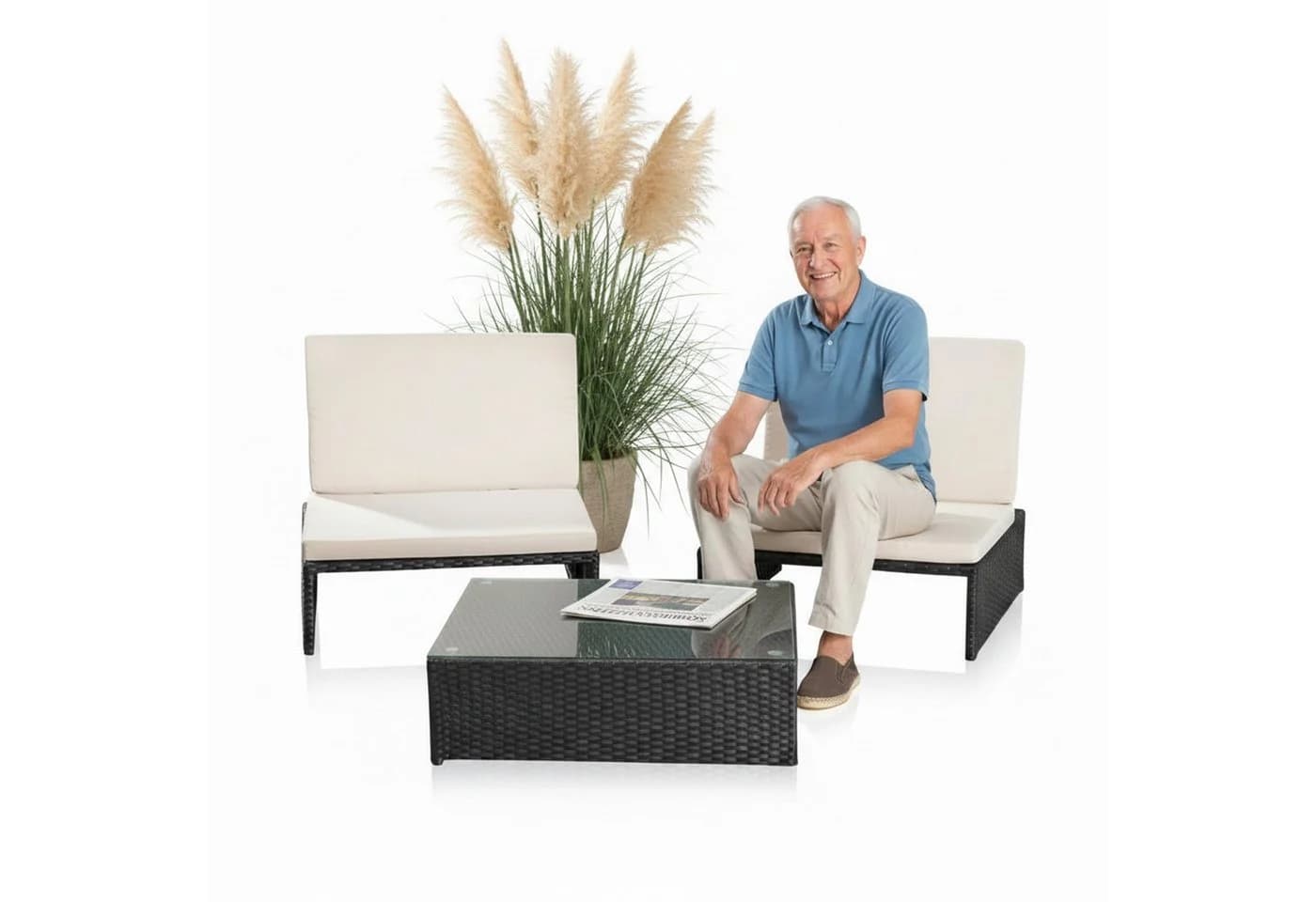 Mucola Balkonset 3-teilig Schwarz Polyrattan mit Kissen - Bild 2