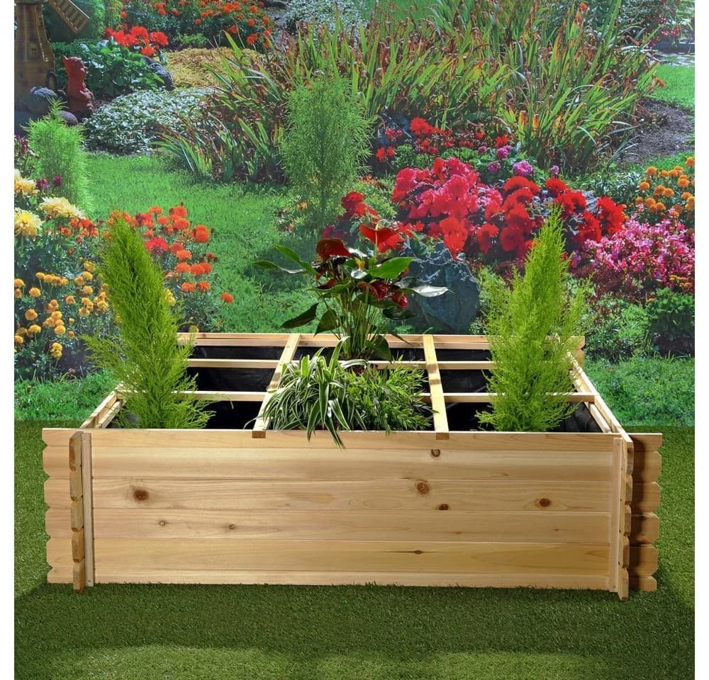 Mucola Hochbeet Fichtenholz 140x140x36 cm mit Schutzfolie