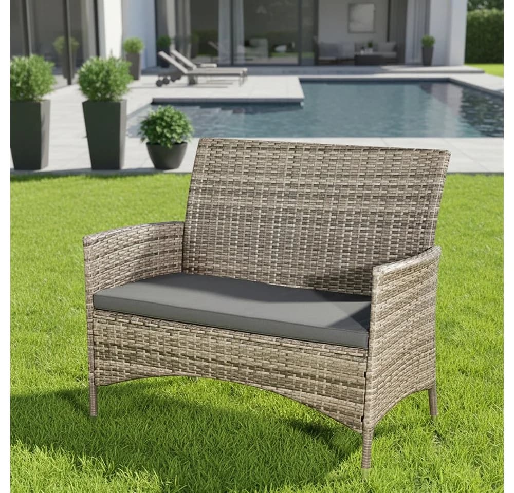 Mucola Gartenbank Schwarz Polyrattan mit Kissen - Bild 2
