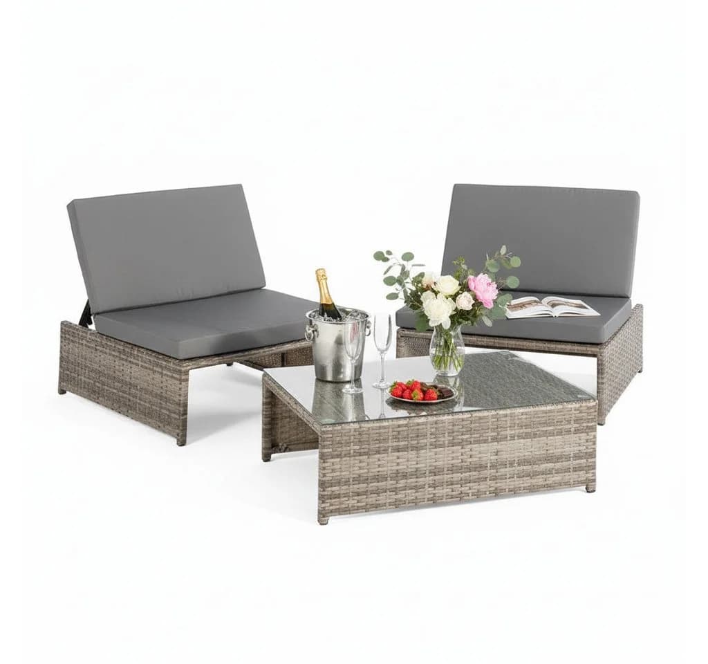 Mucola Balkonset 3-teilig Grau Polyrattan Kompakt