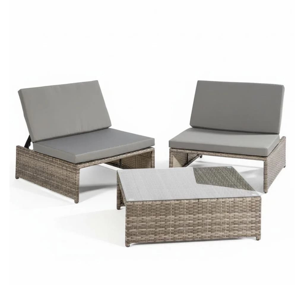 Mucola Balkonset 3-teilig Grau Polyrattan Kompakt - Bild 2