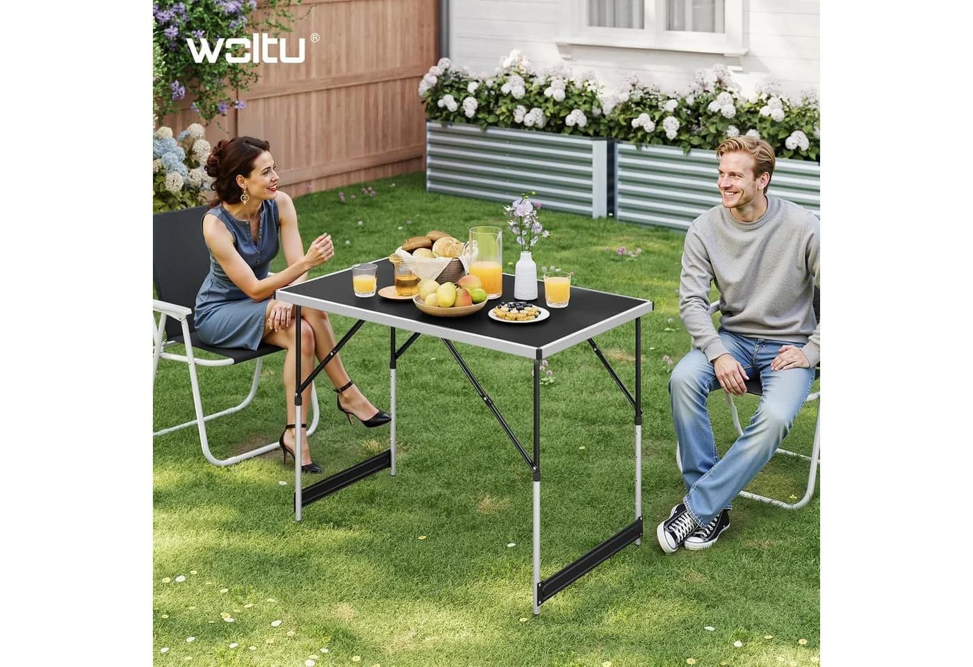 Woltu Klapptisch höhenverstellbar Aluminium Schwarz