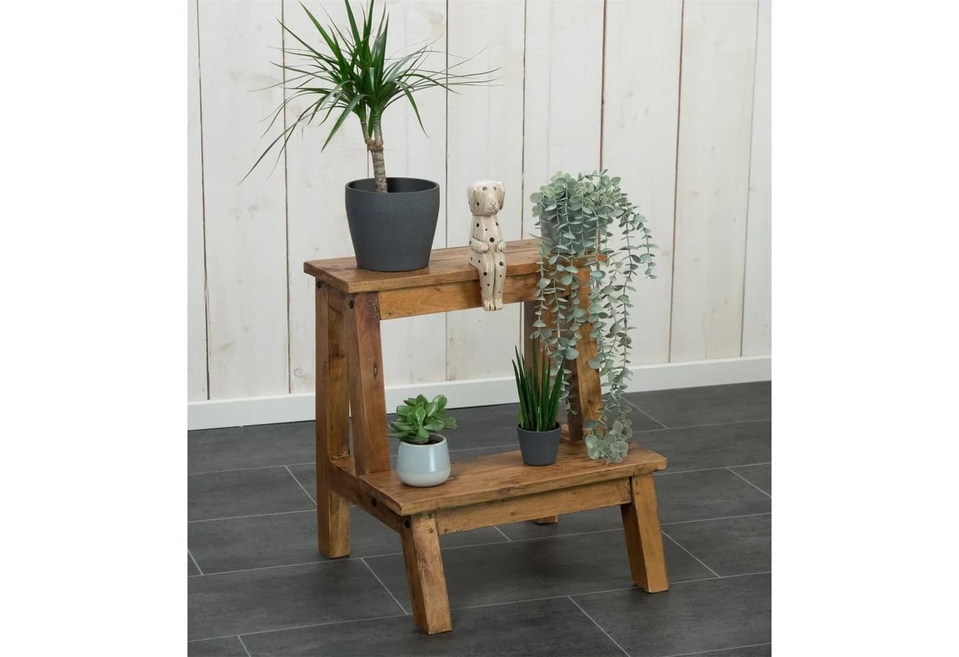 DESIGN DELIGHTS Pflanzenhocker Ficus Altholz 2 Stufen Braunes Regal - Bild 3