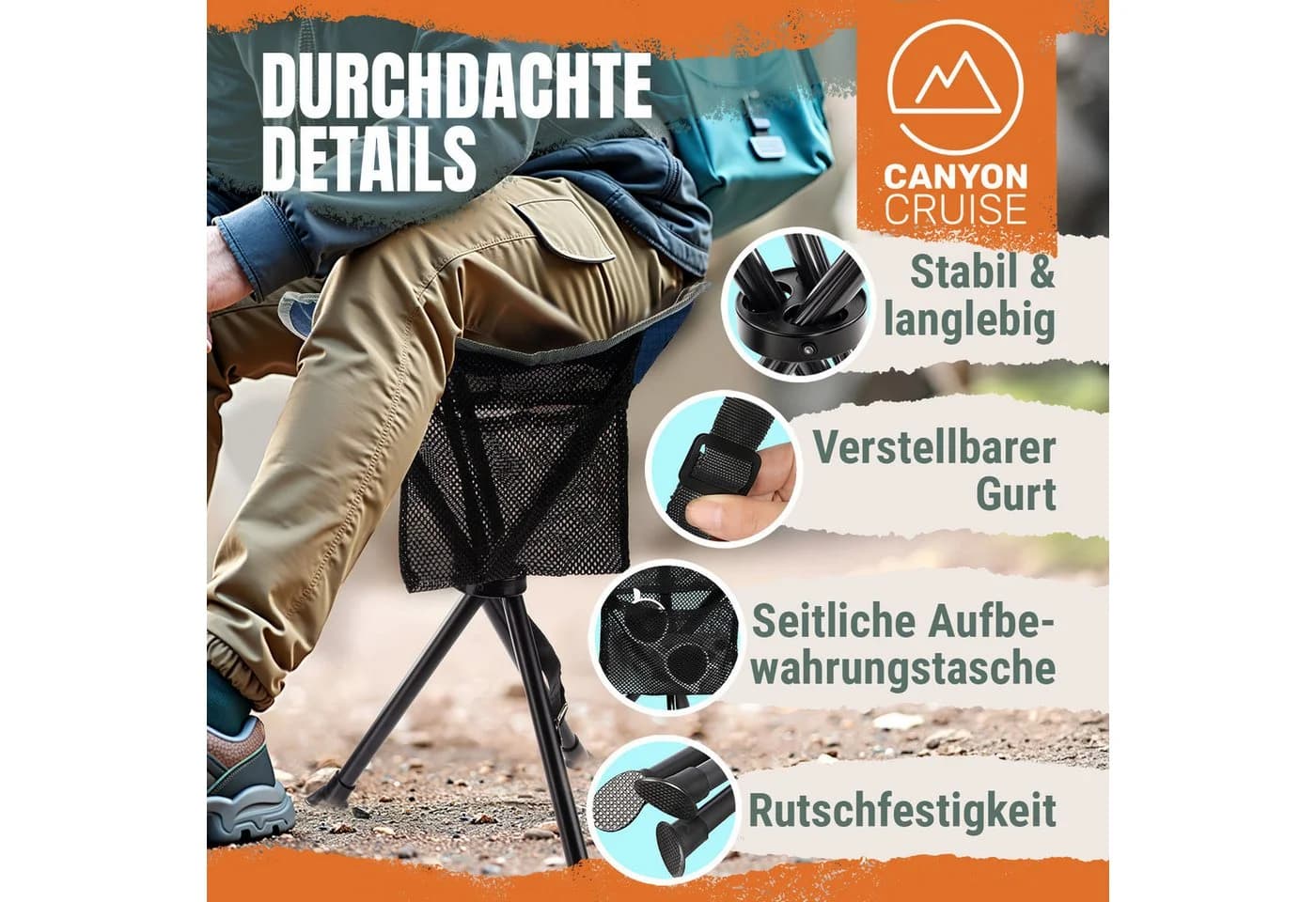 Canyon Cruise Tragbarer Campinghocker Faltbar Dreibein-Stuhl - Bild 3