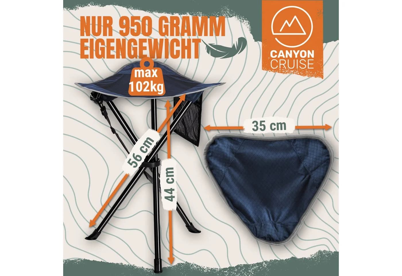 Canyon Cruise Tragbarer Campinghocker Faltbar Dreibein-Stuhl - Bild 5