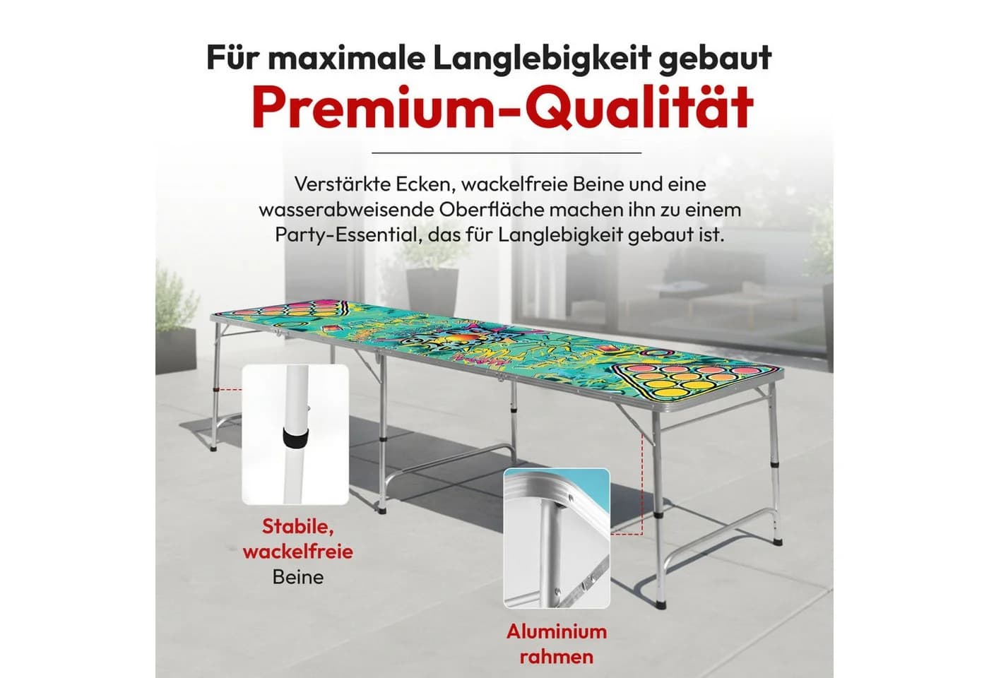 Goods+Gadgets Klappbarer Beer Pong Tisch, Aluminium, 240x55 cm