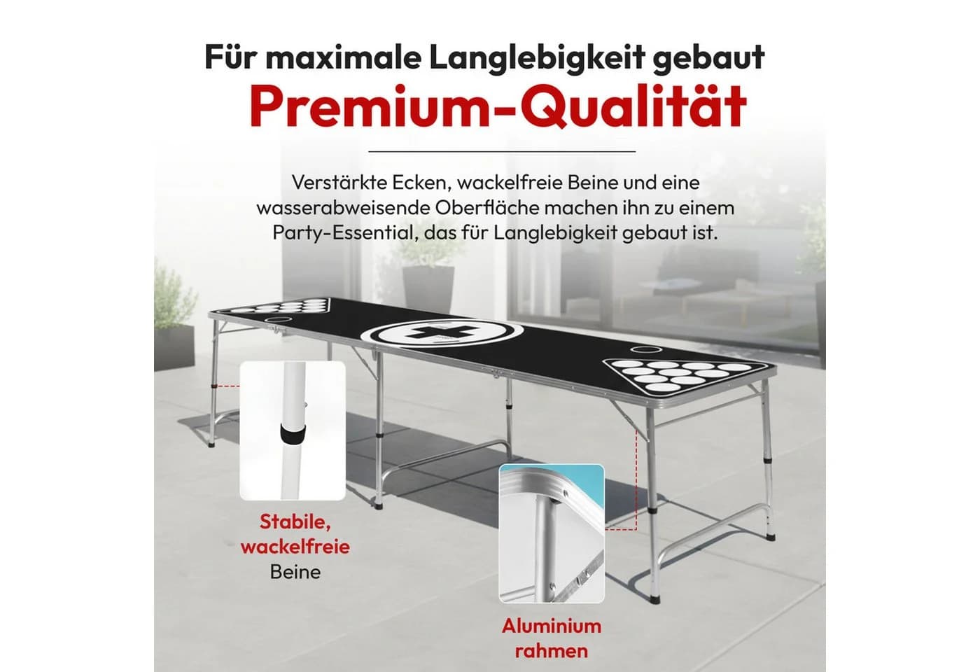 Goods+Gadgets Klappbarer Beer Pong Tisch, Höhe verstellbar, Kratzfest, Perfekt für jede Party