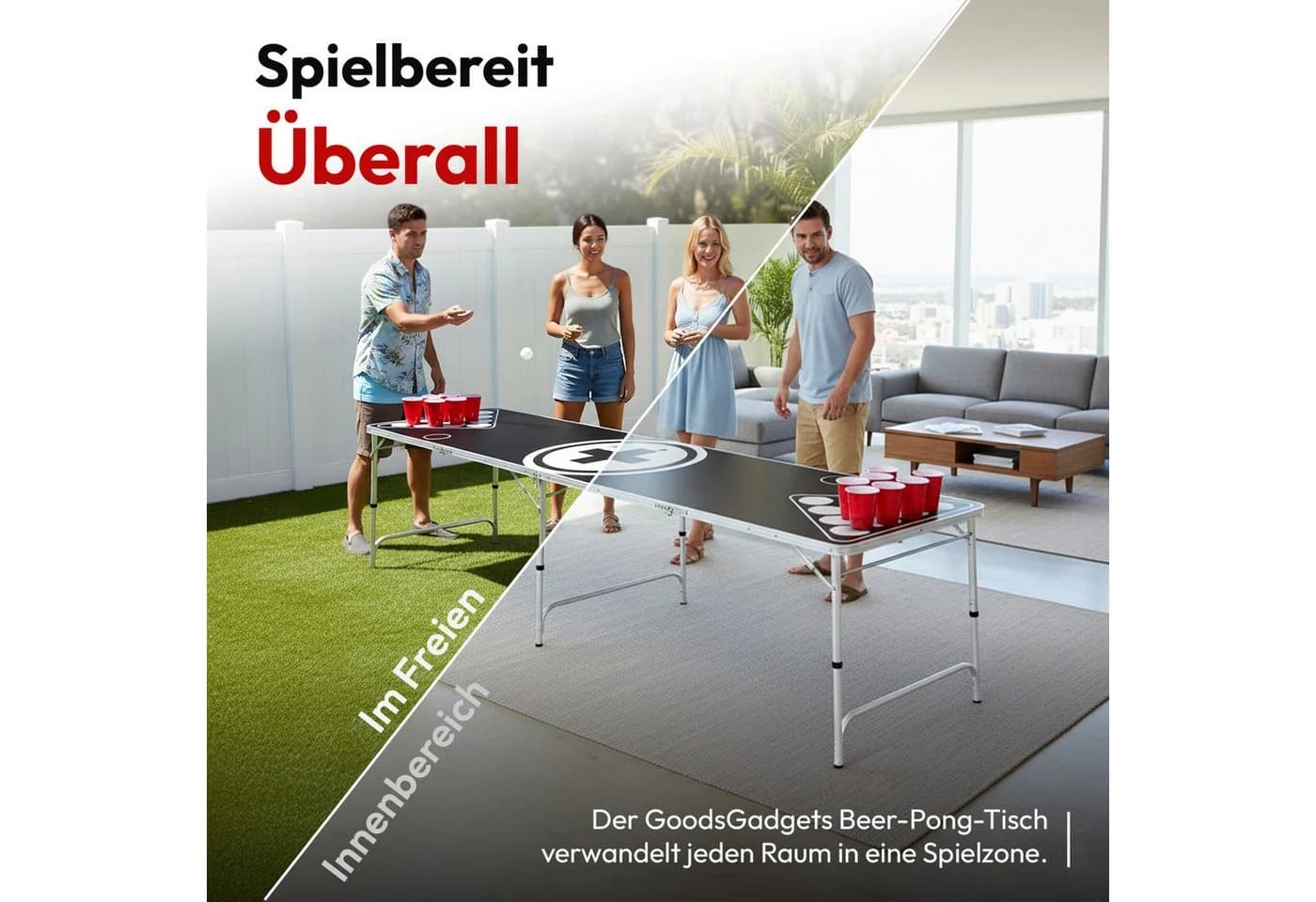 Goods+Gadgets Klappbarer Beer Pong Tisch, Höhe verstellbar, Kratzfest, Perfekt für jede Party - Bild 4