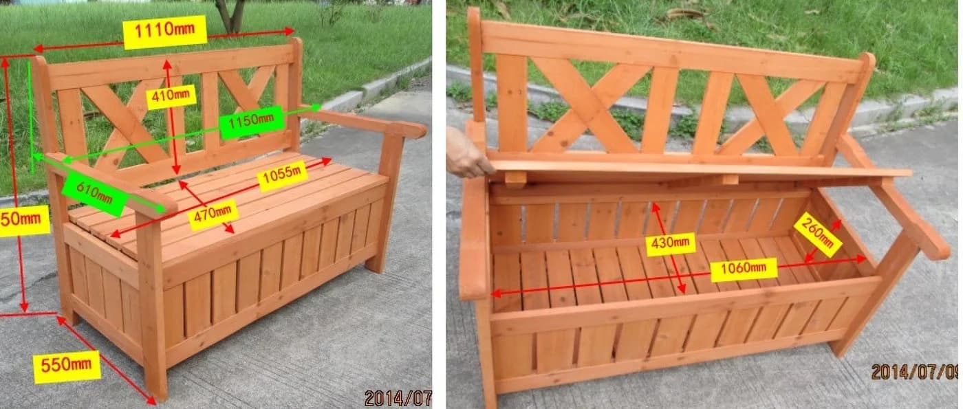 metra-direkt Truhenbank mit Stauraum aus Kiefernholz, Gartenbank - Bild 3