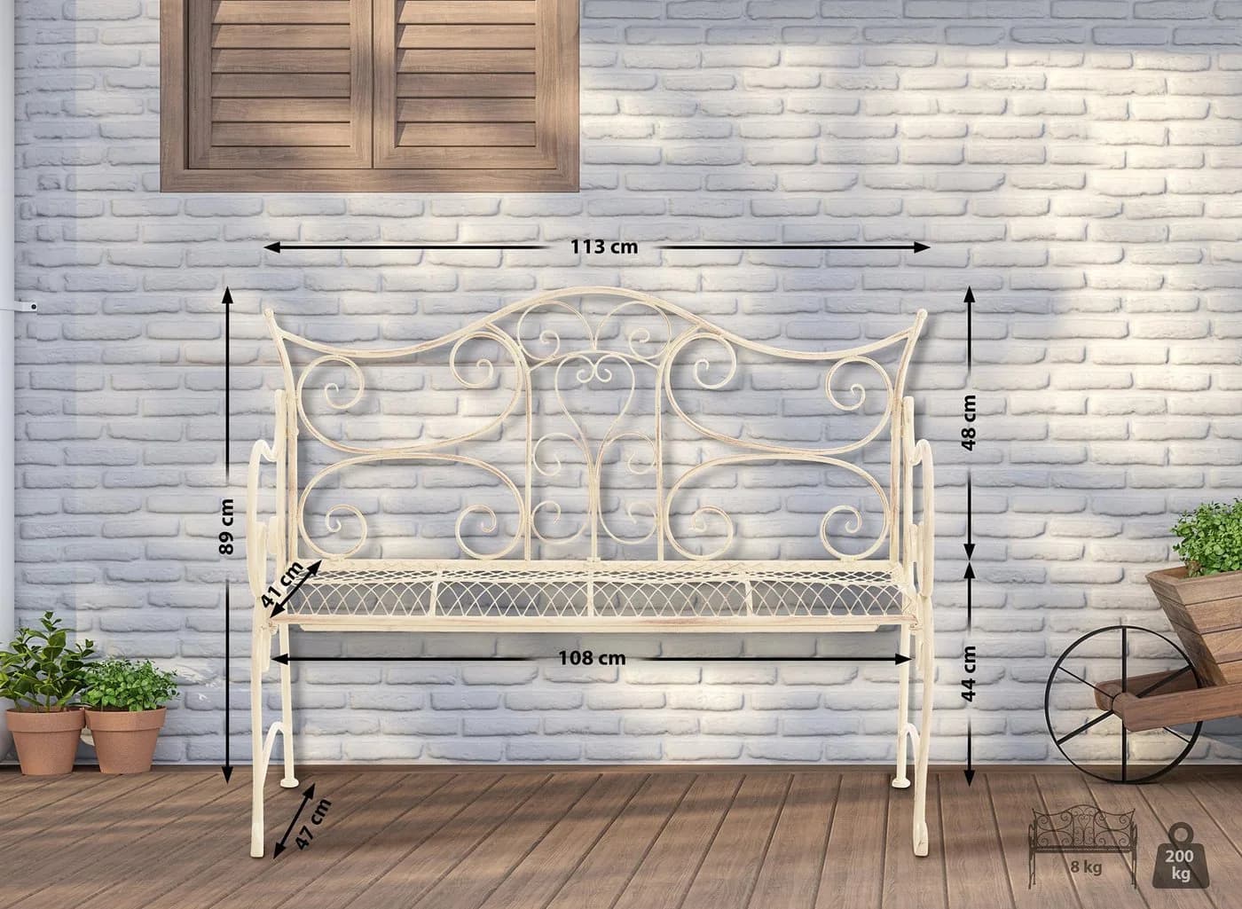 CLP Gartenbank 2-Sitzer Tara Eisenbank Antik-Creme