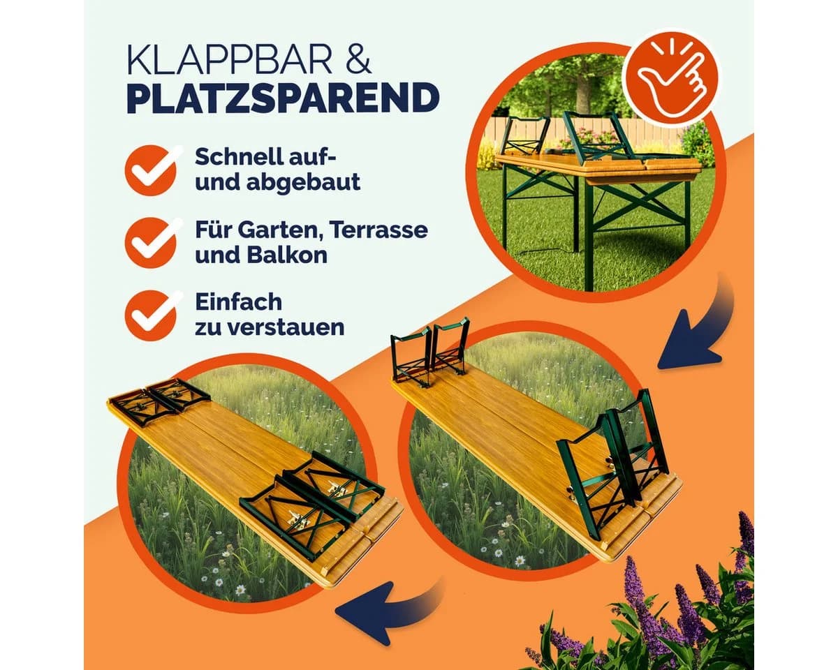 Casaria Bierzeltgarnitur 3-tlg. Klappbar mit Sonnenschirmhalterung - Bild 5